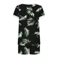 thumbnail image 5 of Two Piece Outfits for Women Summer Floral Printed Crew Neck Short Sleeve Tops and Shorts Set Sleep Loungewear (XL, Black 02), 5 of 5
