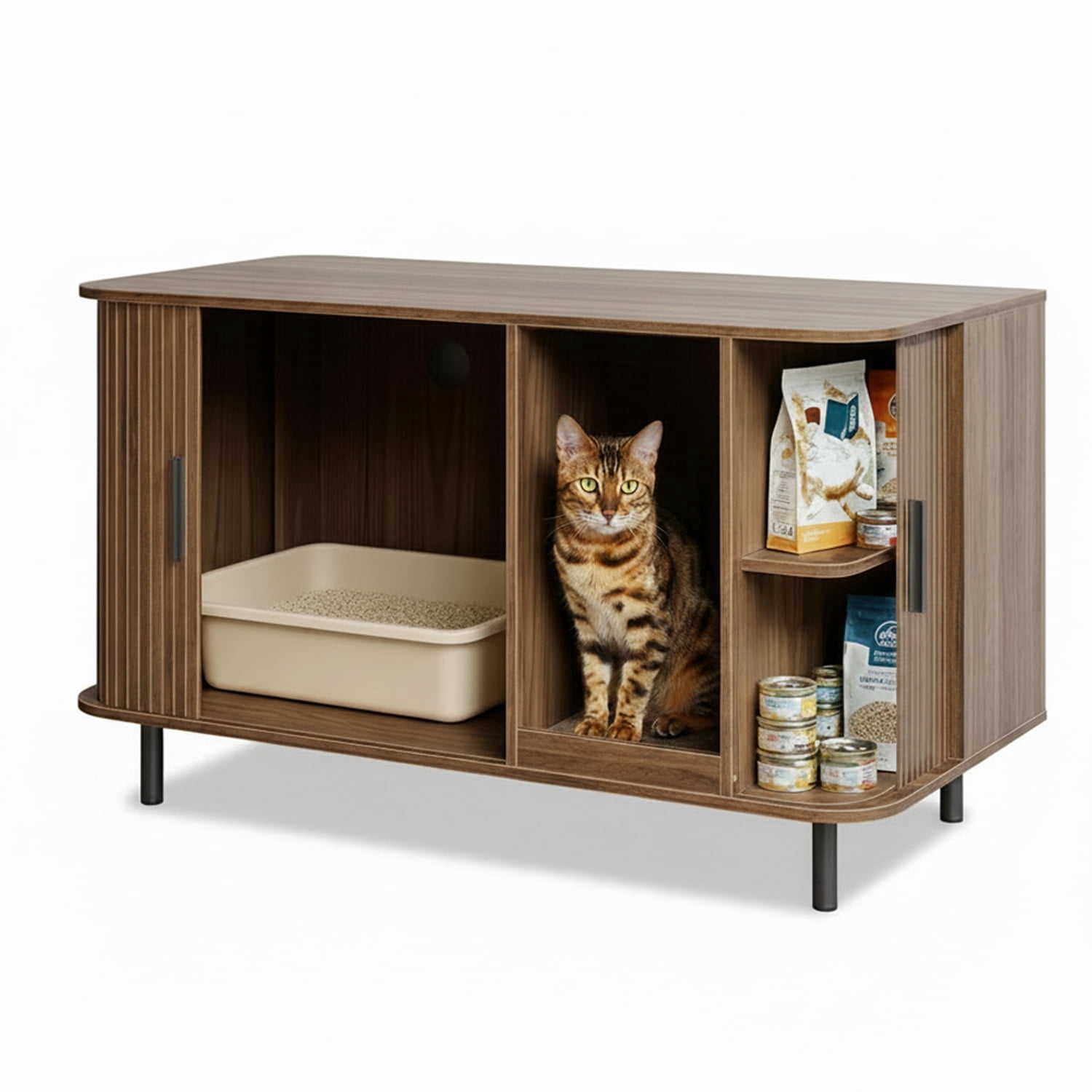 Front Row Hidden Cat Litter Box Furniture Enclosure, Wooden Hider