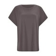 thumbnail image 3 of DuoJiaJ Women's Casual Solid Color Crew Neck Short Sleeved T Shirt Top Women’s Boho Flowy Summer Tops Brown, 3 of 3