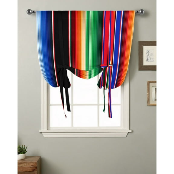 Colorful Mexican Stripes Window Curtain for Living Room Curtains for Kitchen Cafe Tie Up Short Drapes