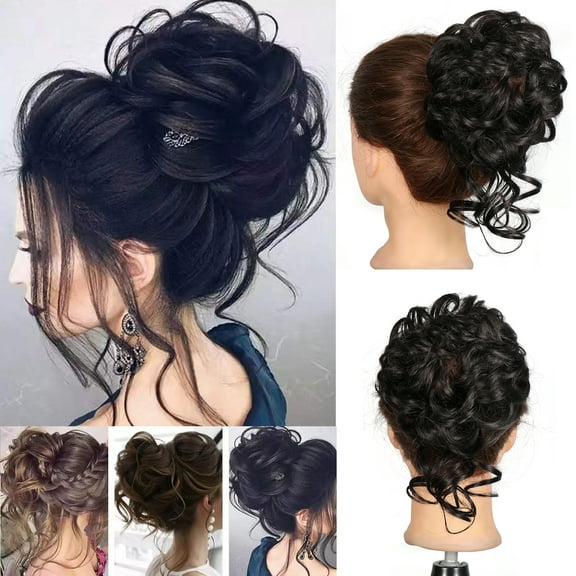 Dylanm Women Nature Black Hair Buns, Curly Wavy Ponytail Hair Scrunchies, Hair Extensions Wrap Messy Hair Bun