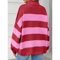thumbnail image 5 of Womens Oversized Striped Sweater Mock Neck Chunky Knit Lantern Long Sleeve Fall Trendy Tunic Sweaters Top, 5 of 10
