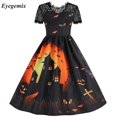 thumbnail image 1 of Vestido Retro de encaje para Halloween, disfraces de mujer de manga corta de los años 50 y 60, vestidos de fiesta Vintage con calavera y bruja, ropa aterradora para Halloween, Cosplay, 1 of 5