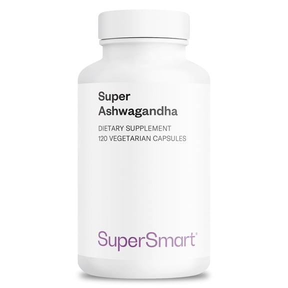 SuperSmart - Super Ashwagandha 600mg per Day (Patented) - KSM-66 Ashwagandha - High Potency 5% Withanolides | Non-GMO & Gluten Free - 120 Vegetarian Capsules