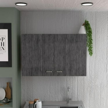 We Have Furniture Wall Cabinet Toran, Two Shelves, Double Door, White / Smokey Oak Finish