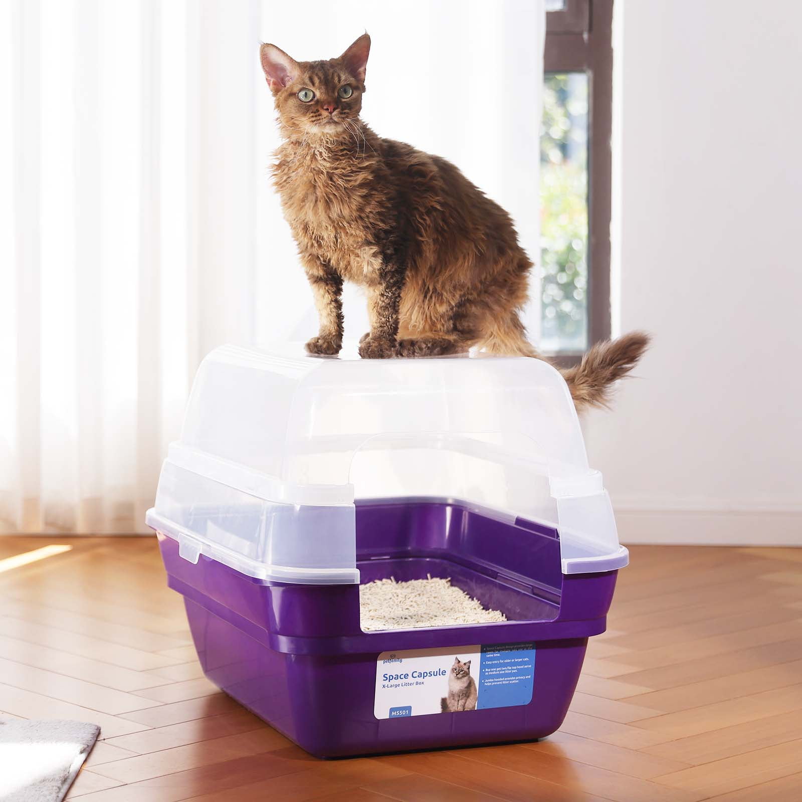 Petfamily Extra Large Cat Litter Box, Color Purple, Jumbo Hooded, 21.50 x 17.90 x 17.25 in