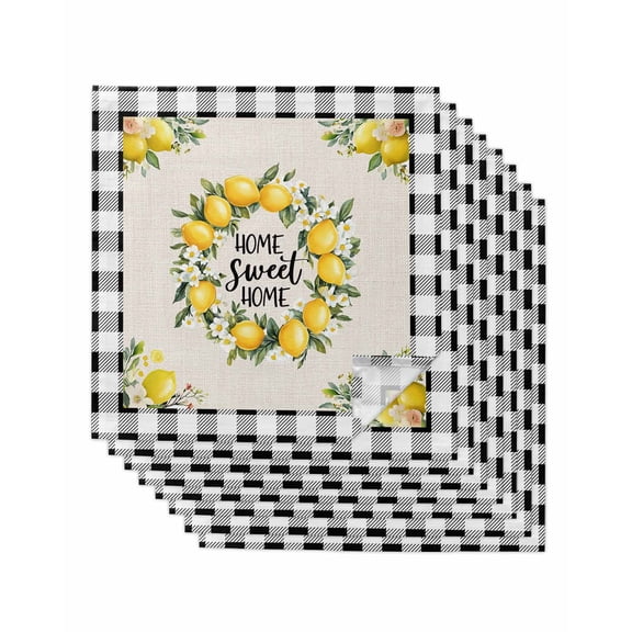 nqOlkjepod Yellow Lemon Cloth Napkins Set of 8 Reusable Dinner Napkins, Farmhouse Black White Buffalo Plaid Cocktail Napkin Washable Table Napkins for Wedding/Holiday Party/Baby Shower 20"x20"