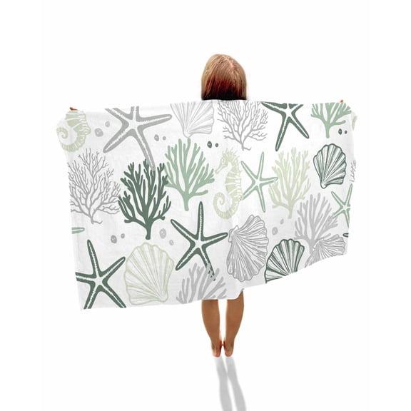 Sage Green Coastal Beach Towels Oversized Super Absorbent, Summer Beach Starfish Coral Nautical Lightweight Bath Towel Quick Dry Sets For Bathroom/Pool/Rv Camping/Beach Play/Gym Room/Picnic 23"x47"