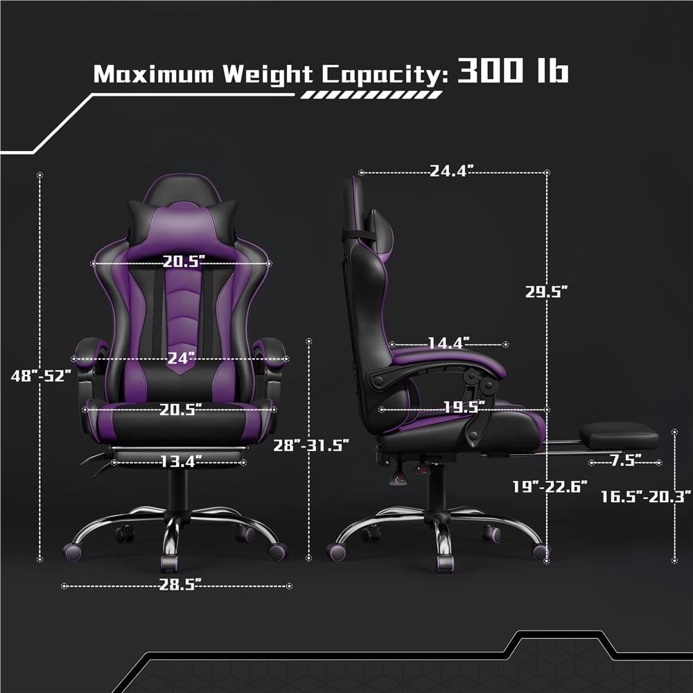 Yaheetech High Back Ergonomic Gaming Chair with Footrest, Massage Lumbar Pillow, Black/Purple