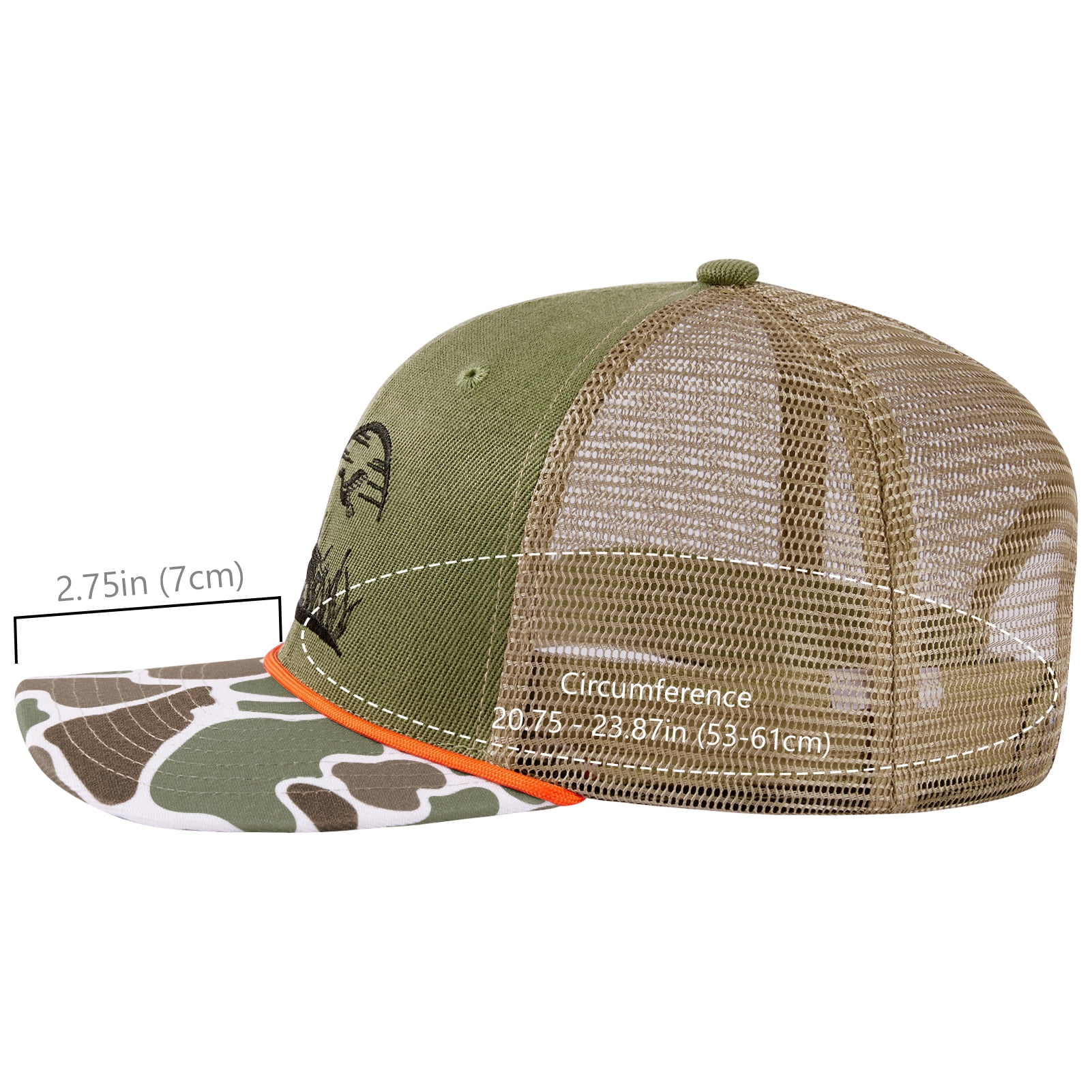 Bassdash Camo Rope Trucker Hat Adjustable, Embroidered Baseball Cap with Mesh Back for Hunting & Fishing
