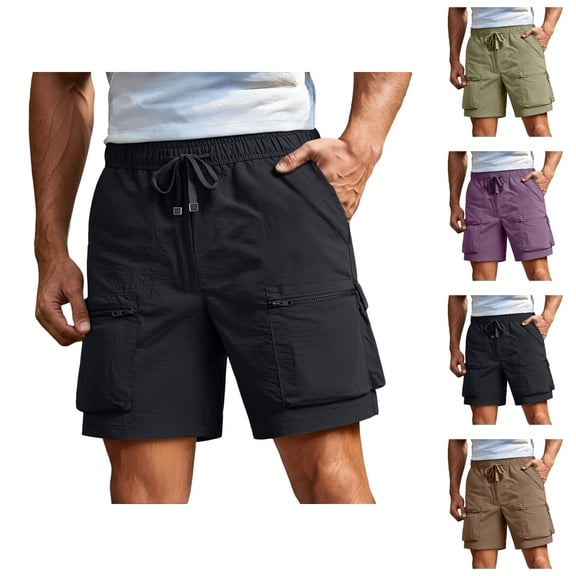 Cargo Shorts for Men Summer Casual Lightweight Elastic Waist Wide Straight Leg Loose Athletic Shorts with Pockets