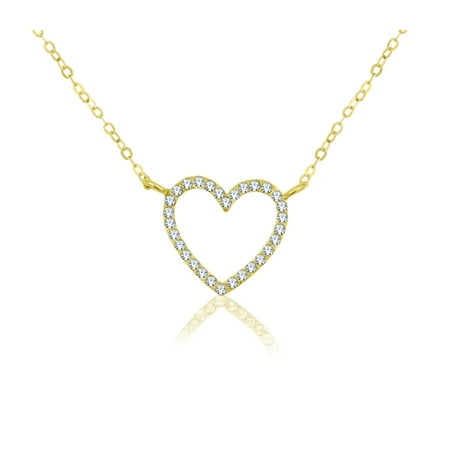 Sterling Silver 18 Karat Yellow Gold Plating Crystal Open Heart Necklace