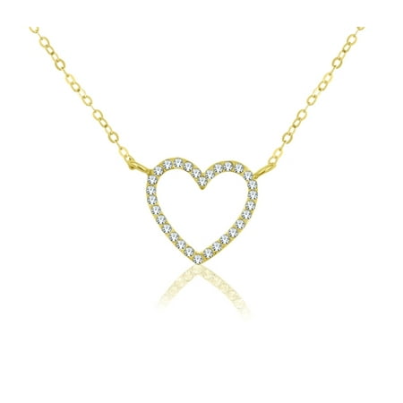 Faux Crystal Heart Pendant - Sterling Silver 18 Karat Yellow Gold Plating Crystal Open Heart Necklace