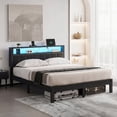 thumbnail image 4 of Kbun Queen Size Platform Bed Frame with Upholstered Headboard, Metal Bed Frame with LED Light, Heavy Duty Steel Slat Supported Queen Bed Frames, No Box Spring Needed, Black, 4 of 8