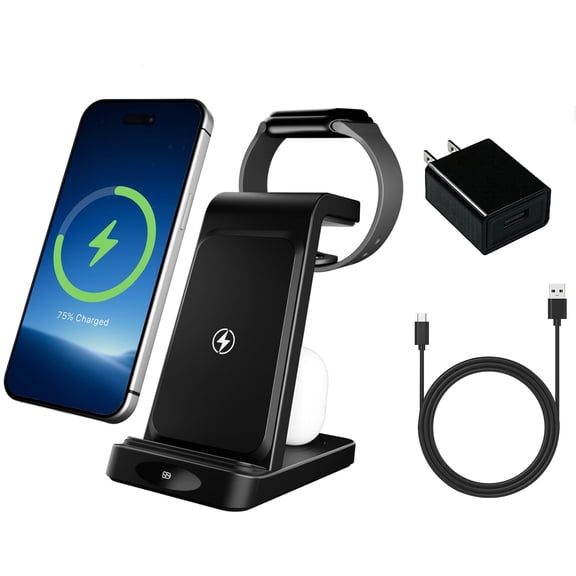 3 in 1 Charging Station for iPhone, Wireless Charger for iPhone 16e 16 15 14 13 12 11 X Pro Max, compatible with Apple Watch, Wireless Charging Station for AirPods 4 3 Pro