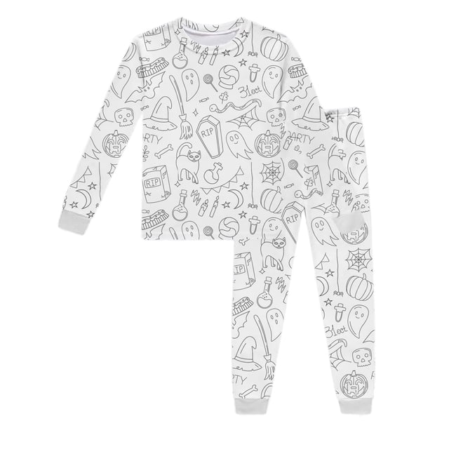 TBWNWG Pyjama Confortable pour Enfants Ensemble de Pyjama d'Halloween Manches Longues Col Rond Vêtements de Détente Confortables pour Filles et Garçons avec Imprimé DIY Rayures, Taille 8-9 Ans