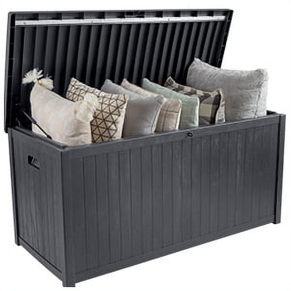 Storage Box - 113-Gallon Container for Patio Storage - Durable and Fade-Resistant Resin Deck Box - Outdoor Furniture by Pure Garden (Gray)