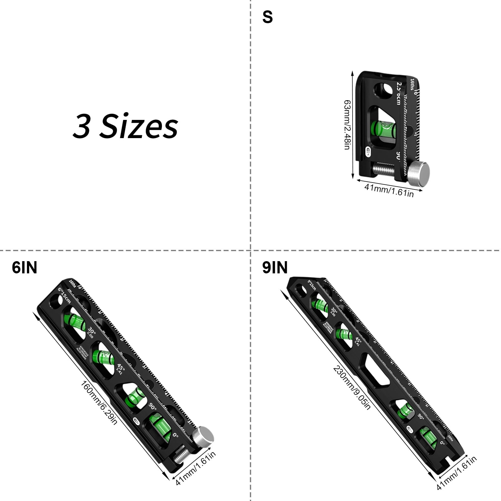 Industrial Spirit Levels Track 2.5inch/6inch/9inch Lightweight Aluminum Double Scale Adjustable Clamps Design
