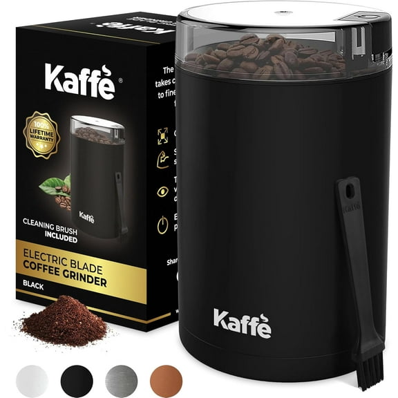Kaffe One-Touch Coffee Grinder Electric w/Cleaning Brush (3 oz) - Grinders for Home Use Up to 12 Cups of per Grind Easy On/Off Bean Black