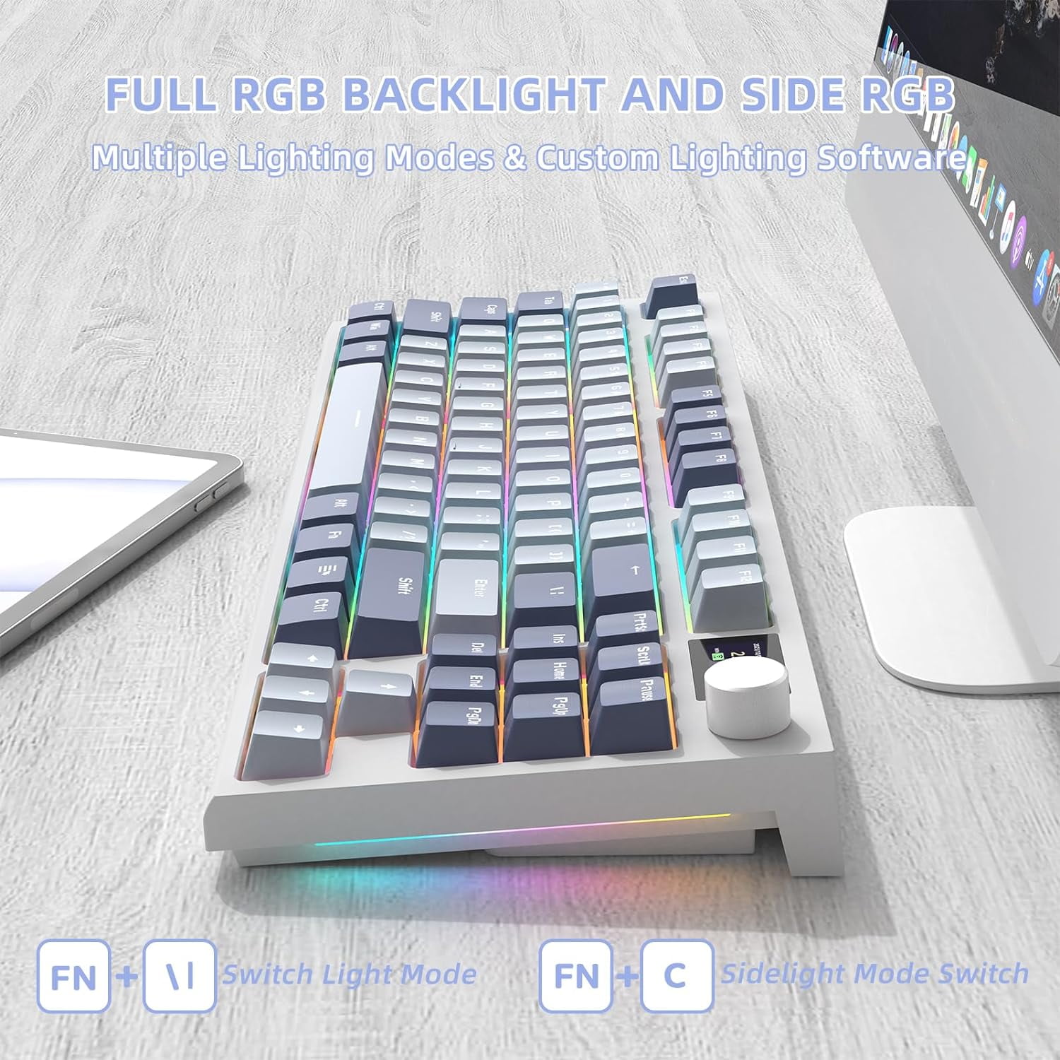 ATTACK SHARK K86 Wireless Mechanical Keyboard 75% with TFT Color Display & Knob Apex Pro TKL, 2.4G/Bluetooth/USB-C Wired RGB Backlit, Hot Swappable