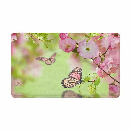 Oriental Door Mats MKHERT Pink Flower of Oriental Cherry and Butterfly Doormat Rug Home Decor Floor Mat Bath Mat 30x18 inch ()