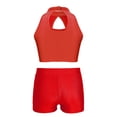 thumbnail image 2 of Haitryli Girls Ballet Dance Outfits Sequins Crop Top with Shorts 2Pcs Gymnastics Leotard Performance Costume Red 10, 2 of 5