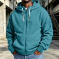 thumbnail image 2 of FENGYOU Mens Waffle Knit Zip Up Hoodie Long Sleeve Drawstring Hooded Sweatshirt Relaxed Fit Casual Full Zip Jacket Cyan XL, 2 of 5