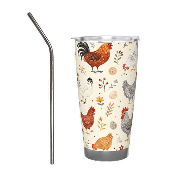 Farmhouse Chicken Rooster 20oz Insulated Tumbler with Handle and Straw Travel Coffee Cup Car Cup Gift for Women with Stainless Steel Straw