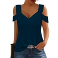 thumbnail image 5 of TKLPEHG Summer Tops for Women V-Neck Cold Shoulder Top Short Sleeve T Shirt Loose Lightweight Casual Comfy Fashion Solid Color Blouses (Navy,XL), 5 of 7