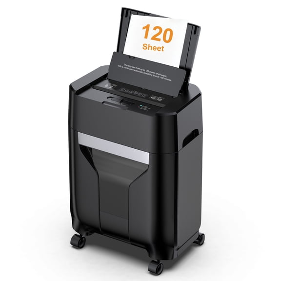 120-Sheet Auto Feed Paper Shredder, P-4 Ultra Security Shredder for Home Office, 40 Min Non-Stop Shredders for Home Office Heavy Duty, Cross-Cut with Wheels, 4.5 Gal Bin, <63 dB (OL120)