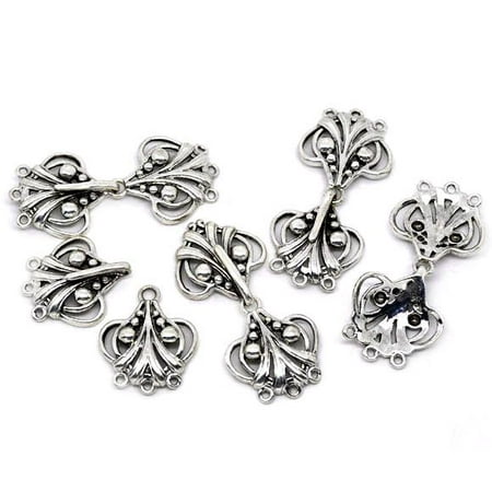 Set of Antiqued Silver Tone Heart Charm Hook Sweater Clasps 46mm(2pcs)