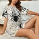 thumbnail image 4 of Balery Spiders On The Web 1 Conjunto de Pijama para Mujer con Estampado, Dos Piezas de Manga Corta y Shorts, Ropa de Dormir Suave con Cuello Redondo y Bolsillos-Small, 4 of 6