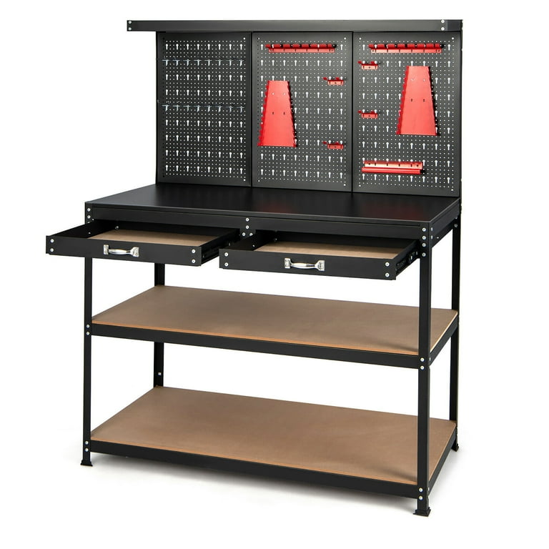 Gymax 48'' Heavy-Duty Workbench with Peg Board Hook Kit