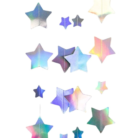 Iridescent Shining Star Hanging Garland Iridescent Hanging Sparkling Star Streamer Glitter Bunting Banner Twinkle Backdrop for Wedding Baby Shower Birthday Christmas Decorations
