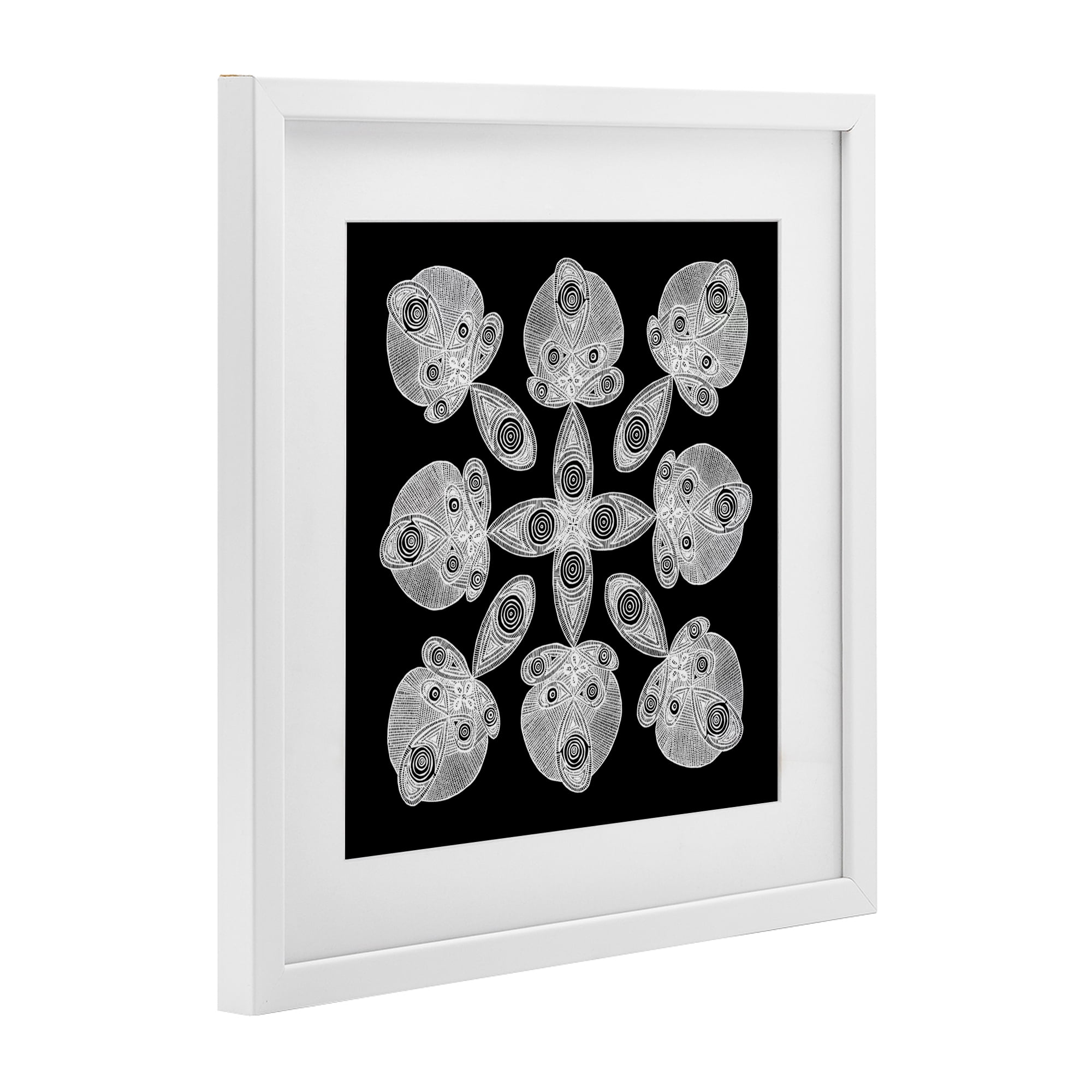 Stupell Industries Fractal Symmetry in Monochrome White Framed Print Under Glass, design by El Perkin