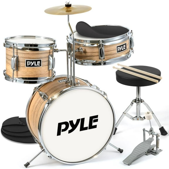 Pyle Set Ages 5-12-3 Piece Beginner Kids Drum Silencing Pads 13" Complete Junior Drummer Kit with Wooden Shells.
