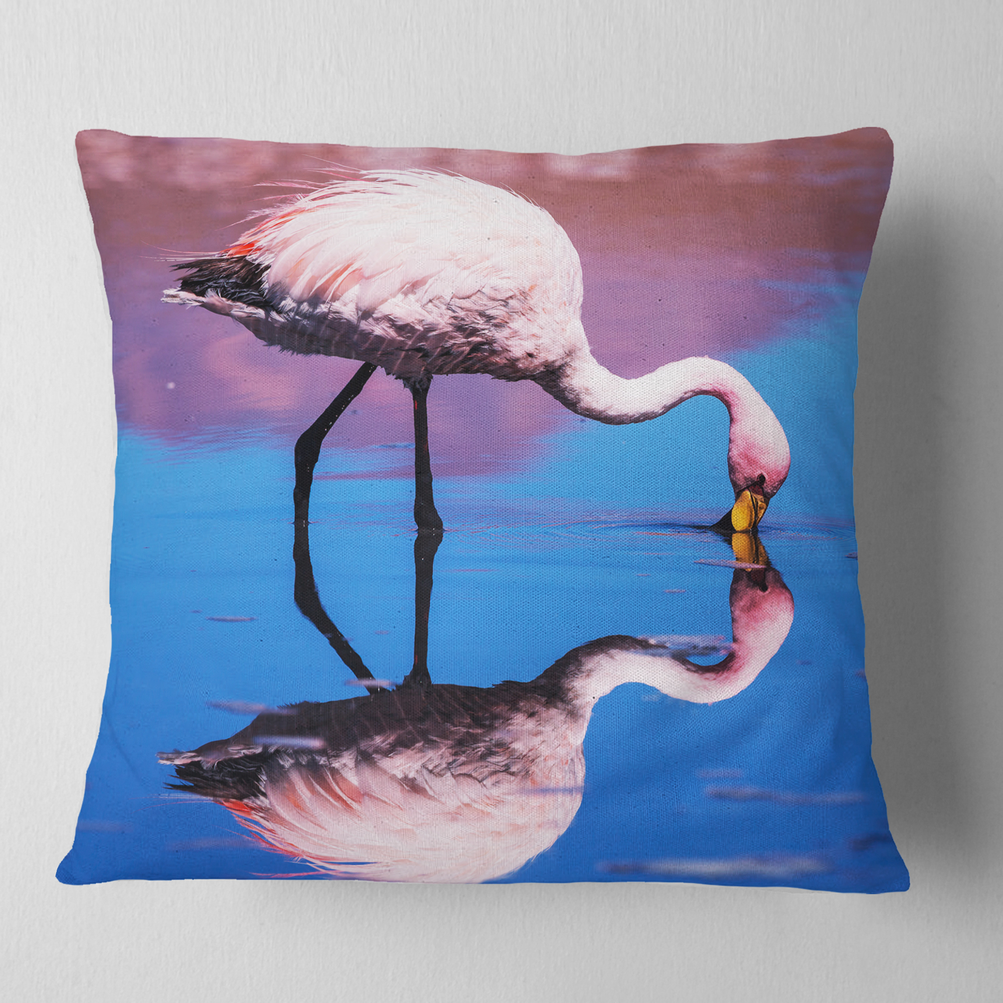Designart Beautiful Food Seeking Flamingo - African Throw Pillow - 18x18