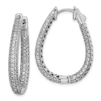 Primal Silver Sterling Silver Rhodium-plated Cubic Zirconia Teardrop Hinged Hoop Earrings