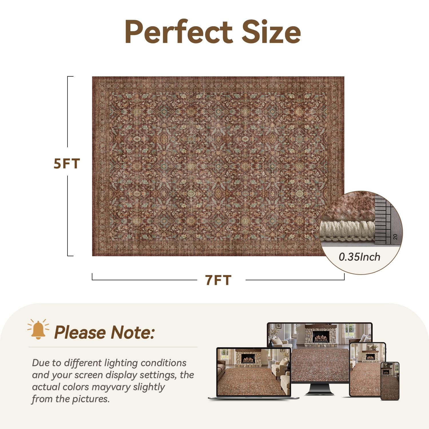 SIXHOME 5'x7' Vintage Distressed Area Rug Soft Washable Non-Slip Carpet American Classic Retro Rug with Geometric Rugs for Living Room Bedroom Neutral Home Decor Red