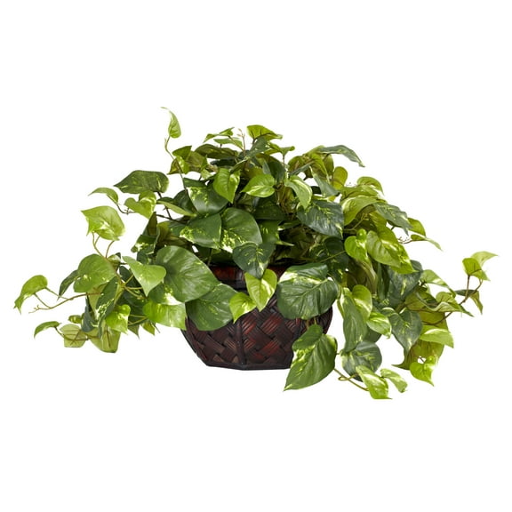 Nearly Natural Pothos with Decorative Vase Silk Plant in Green