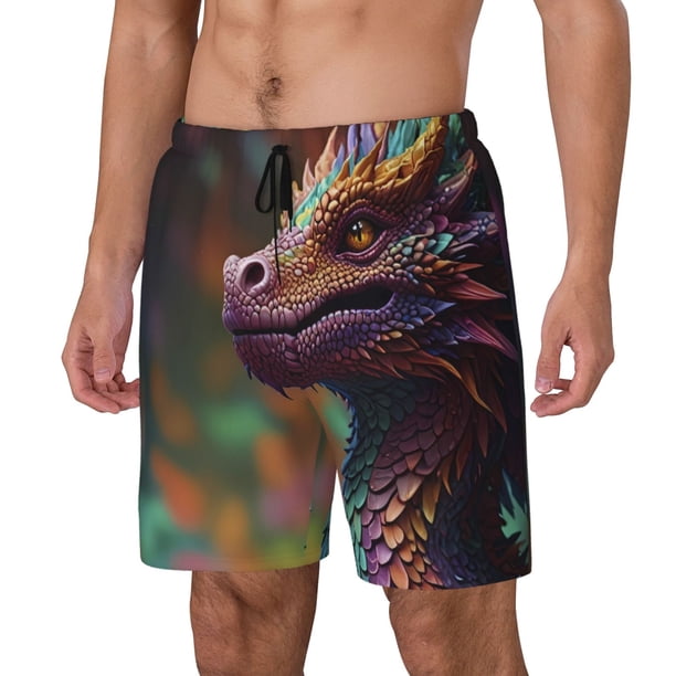 Balery Rainbow Scales Fantasy Dragon Bañador para hombre, shorts de playa de secado rápido con entrepierna y forro de compresión-3X-Large