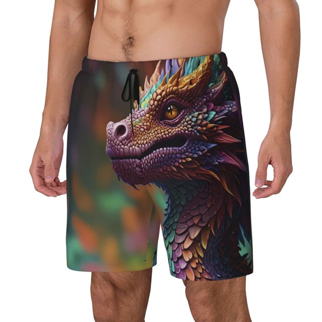 Balery Rainbow Scales Fantasy Dragon Bañador para hombre, shorts de playa de secado rápido con entrepierna y forro de compresión-X-Large