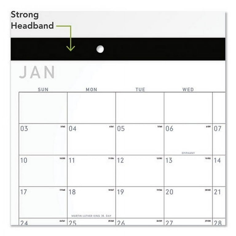 Contemporary Monthly Desk Pad, 18 x 11, White Sheets, Black Binding/Corners,12-Month (Jan to Dec): 2024