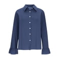 thumbnail image 3 of Women's Solid Color Lapel Long Sleeved Vintage-Inspired White Button-Up Ruffle Cuff Shirt, 3 of 7