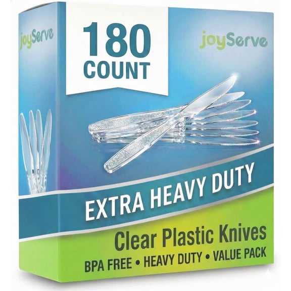 Clear Plastic Knives Heavy Duty, Heat Resistant Party Utensils BPA-Free Heavy Duty Plastic Knives Disposable Silverware Cutlery, Catering Dinner Party Supplies - Bulk Knife Pack 180