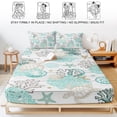 thumbnail image 5 of King Size Fitted Sheet Set - Ocean Coastal 3 Piece Bedding Sets 16" Deep Pocket Fitted Sheet with 2 Pillowcases, Watercolor Sea Turtle Coral Shell Wood Grain Brushed Microfiber Hotel Bed Sheets, 5 of 9