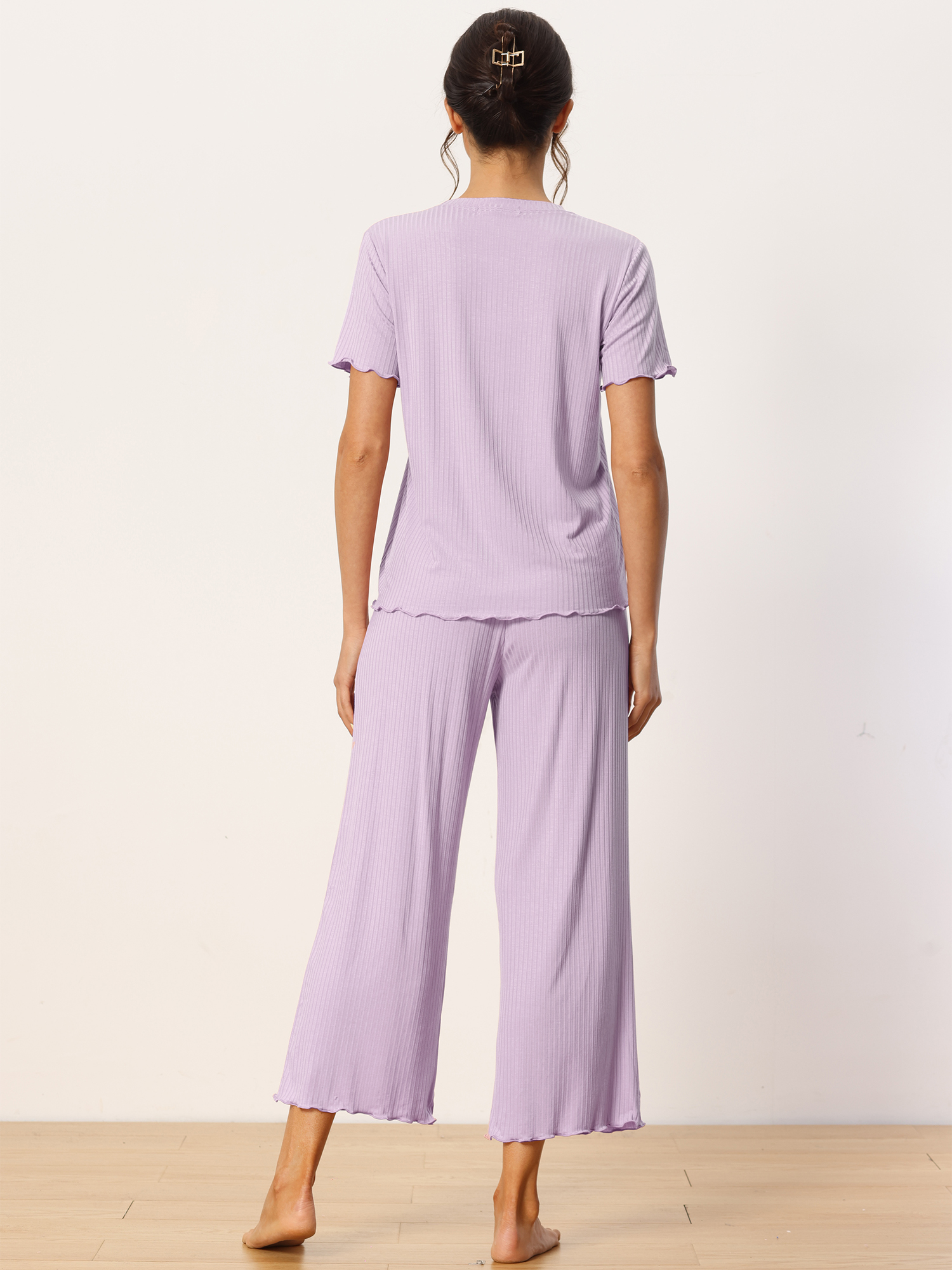 DARING DIVA Women's Ribbed Knit Round Neck Short Sleeve Pajamas Set 2XL Purple