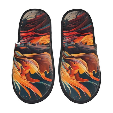 Balery Dynamic Fire Bird Art Slient Indoor Furry Fleece Comfort House Shoes Soft Non-Slip Home Shoes Cotton slippers House Slippers-- Large
