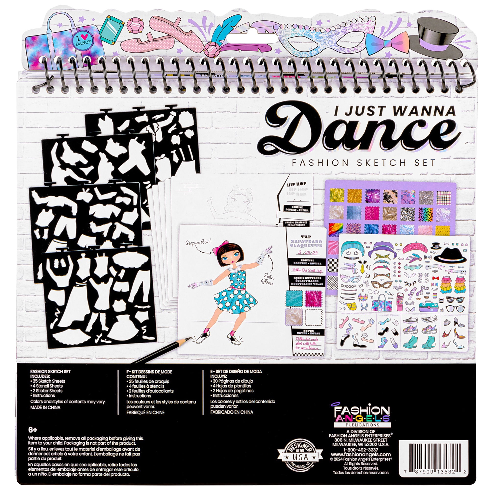 Fashion Angels: Fashion Sketch Set - I Just Wanna Dance - Design & Create Themed Outfits, 35 Page Drawing Art Portfolio, Stickers & Stencils, Kids 6+