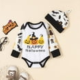 thumbnail image 4 of StylesILove Baby Toddler Boys Three Pumpkins Print Bodysuit and Bottom with Hat 3pcs Cotton White Halloween Outfit (18 Months), 4 of 9